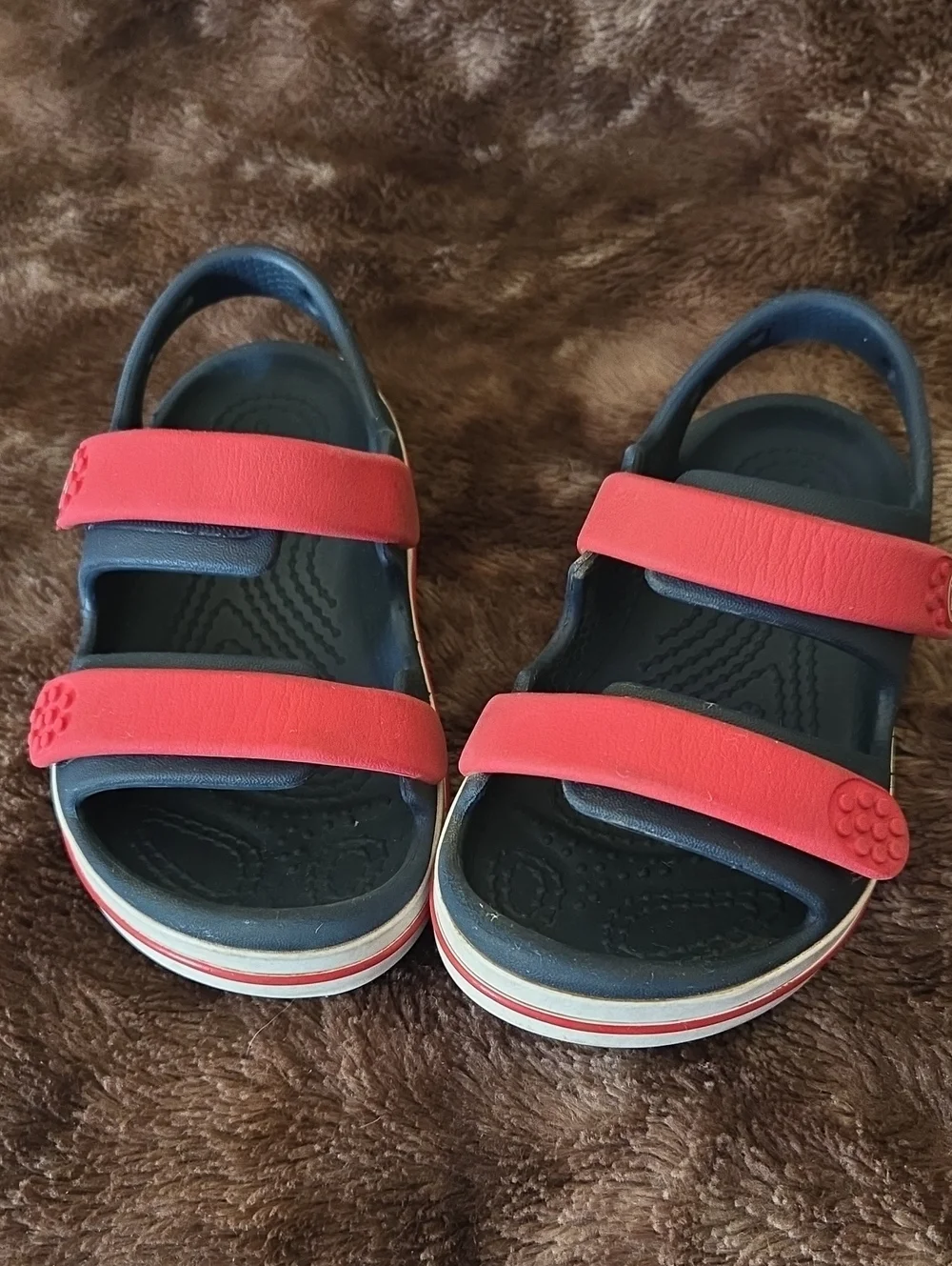 Crocs Navy and Red Adjustable Strap Sandals